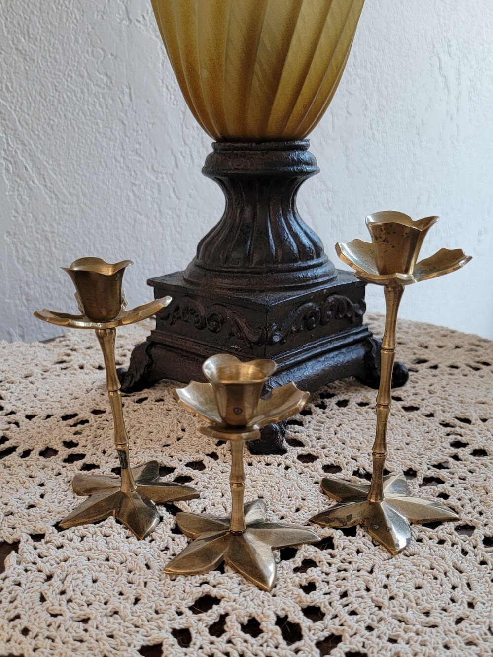 Set of 3, Vintage India Solid Brass Candle Holders - Picture 5 of 15